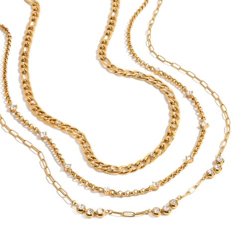 Stainless Steel smycken halsband, 304 rostfritt stål, plated, olika stilar för val & micro bana cubic zirconia & för kvinna, gyllene, Säljs av PC