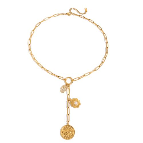 Stainless Steel smycken halsband, 304 rostfritt stål, med Cubic Zirconia & Plast Pearl, 18K guldpläterad, mode smycken & olika stilar för val & för kvinna, Säljs av PC