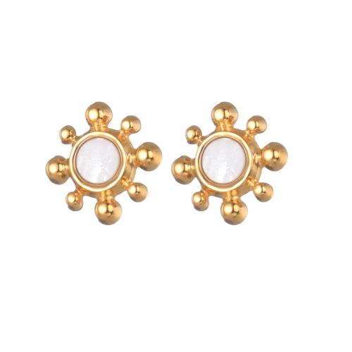 Edelstahl Ohrringe, 304 Edelstahl, mit Harz, Blume, 18K vergoldet, Modeschmuck & für Frau, verkauft von Paar