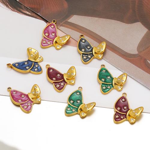 Aço inoxidável animal Pingentes, Aço inoxidável 304, cromado de cor dourada, DIY & esmalte & com strass, Mais cores pare escolha, 10PCs/Bag, vendido por Bag