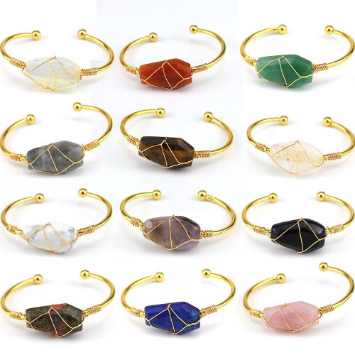 pierre gemme bracelet manchette, avec fil en laiton & laiton, fait à la main, bijoux de mode & différents matériaux pour le choix & pour femme, doré, Vendu par PC