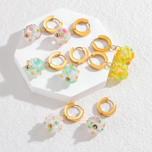 ファッション ♥ フープ ドロップ イヤリング, 304ステンレススチール, とともに ランプワーク, ゴールドメッキ, ファッションジュエリー & 女性用, 無色, 売り手 ペア