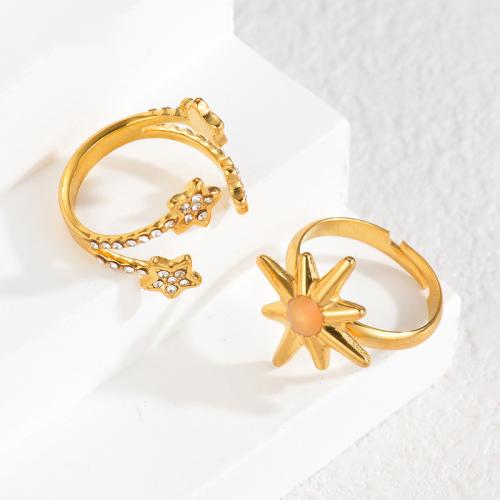 Nerezové Šatonové prst prsten, 304 Stainless Steel, á, různé styly pro výběr & pro ženy & s drahokamu, zlatý, Prodáno By PC