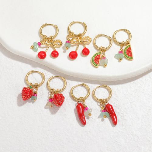 Boucle d'oreille goutte inox, Acier inoxydable 304, Placage de couleur d'or, styles différents pour le choix & pour femme & émail, Vendu par paire