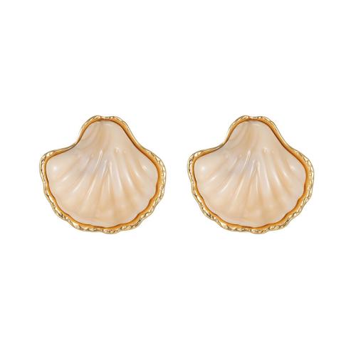 Edelstahl Ohrringe, 304 Edelstahl, mit Harz, Schale, goldfarben plattiert, Modeschmuck & für Frau, keine, verkauft von Paar