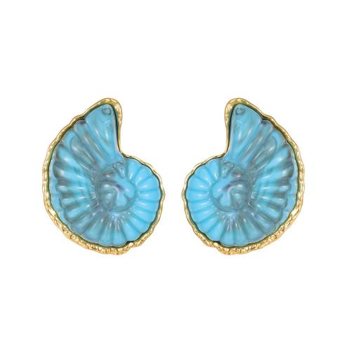 Edelstahl Ohrringe, 304 Edelstahl, mit Harz, Strandschnecke, goldfarben plattiert, Modeschmuck & für Frau, keine, verkauft von Paar