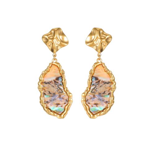 Boucle d'oreille goutte inox, Acier inoxydable 304, avec coquille d'ormeau, Placage, bijoux de mode & différents matériaux pour le choix & pour femme, doré, Vendu par paire