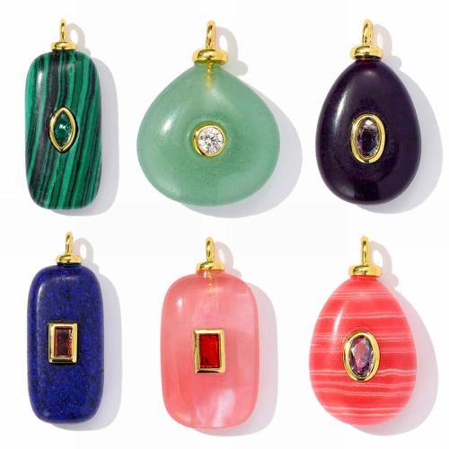 Gemstone Pendants Jewelry Brass with Natural Stone plated DIY & micro pave cubic zirconia nickel lead & cadmium free Sold By Bag