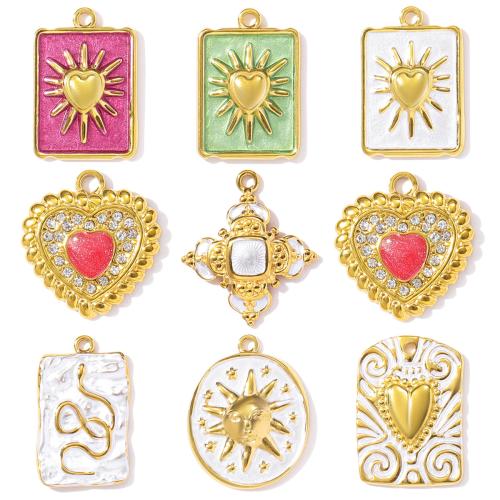 Rostfritt stål Smycken Hängen, 304 rostfritt stål, plated, DIY & emalj & med strass, fler färger för val, 3PC/Bag, Säljs av Bag