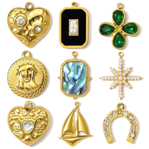 Ciondoli gioielli in acciaio inox, 304 acciaio inox, with Pietra di vetro & conchiglia & ABS plastica, placcato, DIY & Micro spianare cubic zirconia & con strass, nessuno, 3PC/borsa, Venduto da borsa