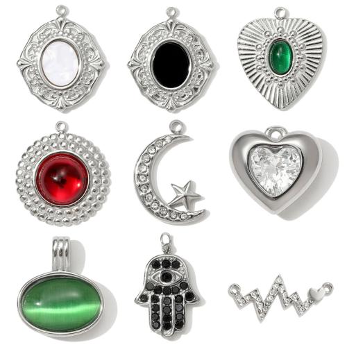 Nerezová ocel Šperky Přívěsky, 304 Stainless Steel, s Kočky Eye & Pryskyřice, DIY & micro vydláždit kubické zirkony & s drahokamu, více barev na výběr, 3PC/Bag, Prodáno By Bag