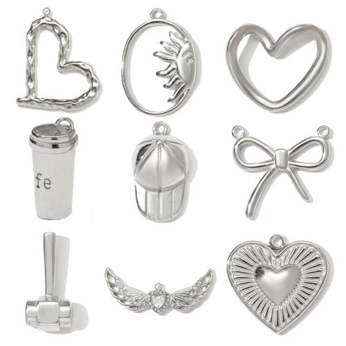 Nerezová ocel Šperky Přívěsky, 304 Stainless Steel, DIY & micro vydláždit kubické zirkony, stříbro, 3PC/Bag, Prodáno By Bag