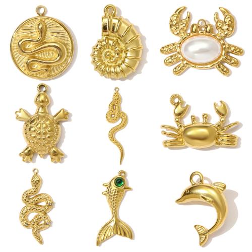 Nerezová ocel zvířat Přívěsky, 304 Stainless Steel, s ABS plast pearl & Pryskyřice, DIY & s drahokamu, zlatý, 3PC/Bag, Prodáno By Bag