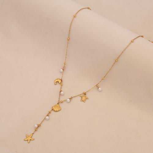 Stainless Steel smycken halsband, 304 rostfritt stål, med Plast Pearl, plated, mode smycken & olika stilar för val & för kvinna, gyllene, Säljs av PC