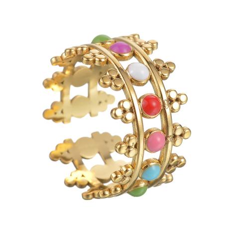 Emaille roestvrij staal vinger ring, 304 roestvrij staal, plated, voor vrouw & glazuur & hol, gouden, Verkocht door PC