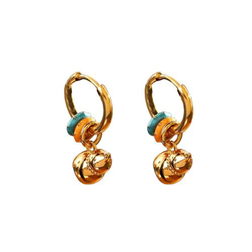 Boucles d'oreilles pendantes en laiton, calebasse, Plaqué or 18K, bijoux de mode & pour femme & émail, 24x17mm, Vendu par paire