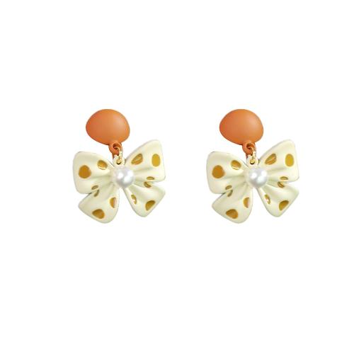 Boucles d'oreilles pendantes en laiton, avec perle de plastique, Noeud papillon, peinture, bijoux de mode & pour femme, 22x17mm, Vendu par paire