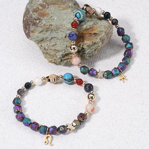 Bracelets de pierres précieuses, Acier inoxydable 304, avec lave volcanique, 12 Signes du Zodiaque, Placage, bijoux de mode, plus de couleurs à choisir, 6-8mm, Vendu par 19 cm brin