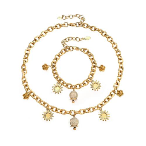 Cubic Zirconia Stainless Steel smycken, armband & halsband, Titan Stål, guldfärg pläterade, mode smycken & micro bana cubic zirconia, fler färger för val, Säljs av PC