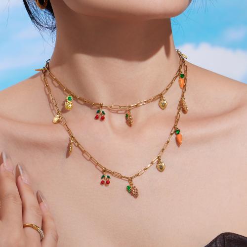 エナメルステンレスジュエリーセット, アンクレット & ブレスレット & ネックレス, 304ステンレススチール, ゴールドメッキ, ファッションジュエリー & マイクロパヴェジルコニア, 無色, 売り手 パソコン