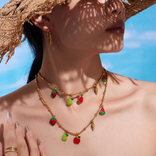 Enamel Stainless Steel Jewelry Set anklet & bracelet & necklace 304 Stainless Steel gold color plated fashion jewelry & micro pave cubic zirconia Sold By PC