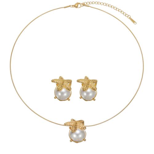 Stainless Steel smycken Ställer, 304 rostfritt stål, med Plast Pearl, plated, mode smycken & olika stilar för val & för kvinna, gyllene, Säljs av PC