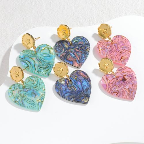 Edelstahl Tropfen Ohrring, 304 Edelstahl, mit Acryl, Herz, goldfarben plattiert, Modeschmuck & für Frau, keine, verkauft von Paar