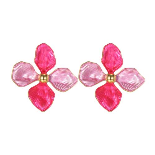 Edelstahl Ohrringe, 304 Edelstahl, Blume, goldfarben plattiert, Modeschmuck & für Frau & Emaille, keine, verkauft von Paar