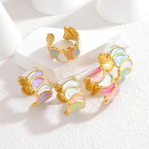 Emaille roestvrij staal vinger ring, 304 roestvrij staal, gold plated, mode sieraden & voor vrouw & glazuur, meer kleuren voor de keuze, Verkocht door PC