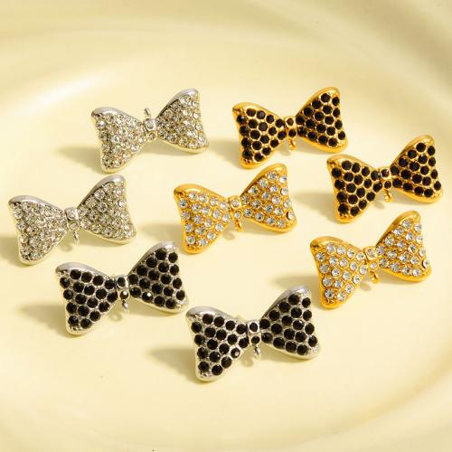 Edelstahl Ohrringe, 304 Edelstahl, Schleife, plattiert, Modeschmuck & mit Strass, keine, 22.80x25.20mm, verkauft von Paar