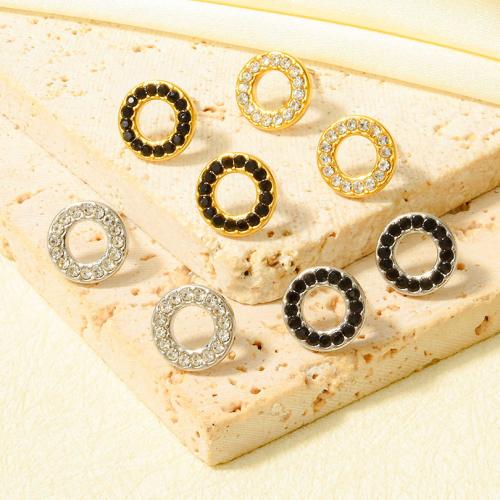 Edelstahl Ohrringe, 304 Edelstahl, rund, plattiert, Modeschmuck & mit Strass & hohl, keine, 10.50x10.50mm, verkauft von Paar