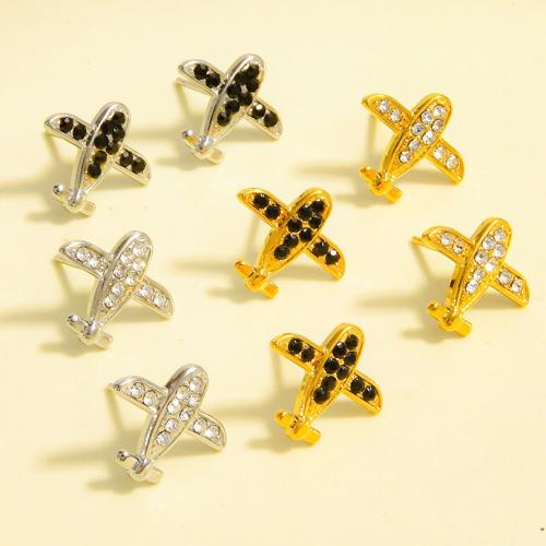 Edelstahl Ohrringe, 304 Edelstahl, Flugzeug, plattiert, Modeschmuck & mit Strass, keine, 12x14mm, verkauft von Paar