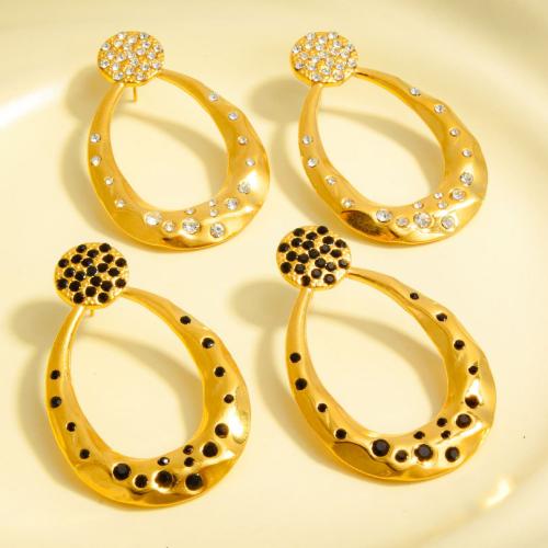 Edelstahl Ohrringe, 304 Edelstahl, plattiert, Modeschmuck & mit Strass & hohl, keine, 51.20x32mm, verkauft von Paar