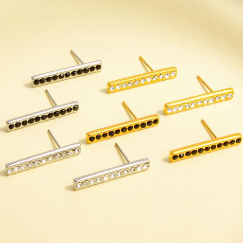 Edelstahl Ohrringe, 304 Edelstahl, plattiert, Modeschmuck & mit Strass, keine, 22x3.80mm, verkauft von Paar