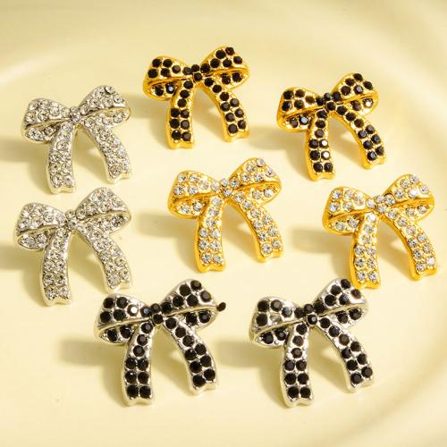 Edelstahl Ohrringe, 304 Edelstahl, Schleife, plattiert, Modeschmuck & mit Strass, keine, 16x27.50mm, verkauft von Paar