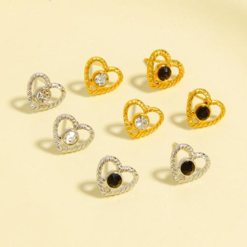 Edelstahl Ohrringe, 304 Edelstahl, Herz, plattiert, Modeschmuck & mit Strass, keine, 8.90x10mm, verkauft von Paar