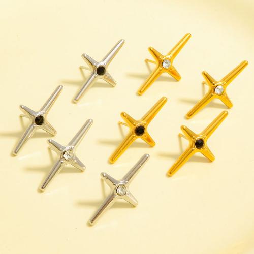 Edelstahl Ohrringe, 304 Edelstahl, Kreuz, plattiert, Modeschmuck & mit Strass, keine, 23.20x14mm, verkauft von Paar