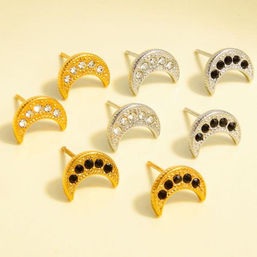 Edelstahl Ohrringe, 304 Edelstahl, Mond, plattiert, Modeschmuck & mit Strass, keine, 10x7.50mm, verkauft von Paar