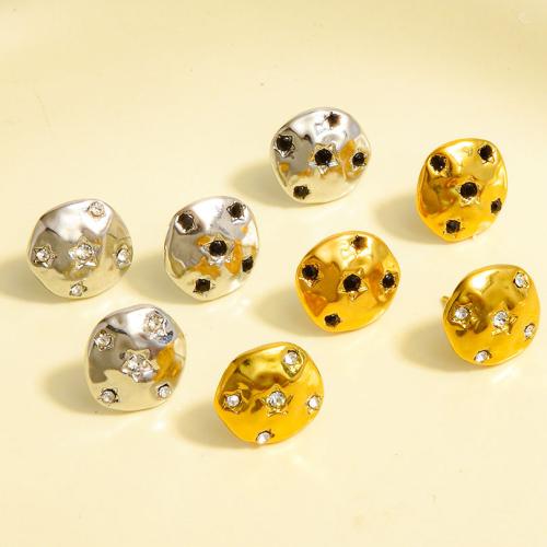 Edelstahl Ohrringe, 304 Edelstahl, rund, plattiert, Modeschmuck & mit Strass, keine, 13x12mm, verkauft von Paar