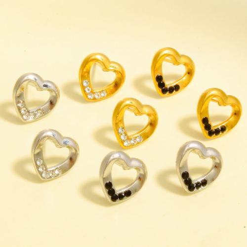 Edelstahl Ohrringe, 304 Edelstahl, Herz, plattiert, Modeschmuck & mit Strass, keine, 11x11mm, verkauft von Paar