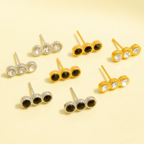 Edelstahl Ohrringe, 304 Edelstahl, plattiert, Modeschmuck & mit Strass, keine, 12x4.20mm, verkauft von Paar