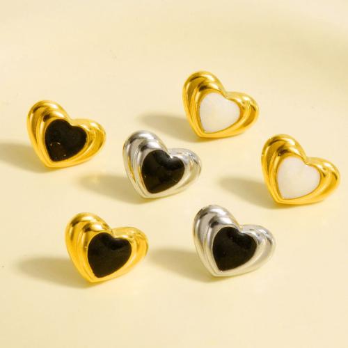 Rostfritt stål Stud Örhängen, 304 rostfritt stål, Hjärta, plated, mode smycken & emalj, fler färger för val, 11x15mm, Säljs av Par