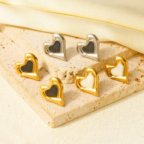 Rostfritt stål Stud Örhängen, 304 rostfritt stål, Hjärta, plated, mode smycken & emalj, fler färger för val, 15.50x14mm, Säljs av Par