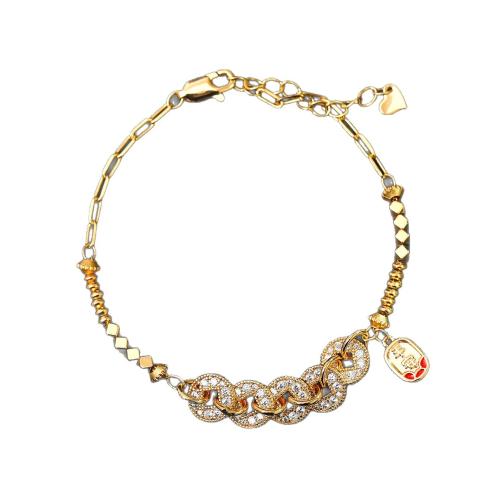 Bracelet cubique en laiton zircon pavent, avec 3cm chaînes de rallonge, Plaqué or 18K, bijoux de mode & pavé de micro zircon & pour femme, Longueur 16.5 cm, Vendu par PC
