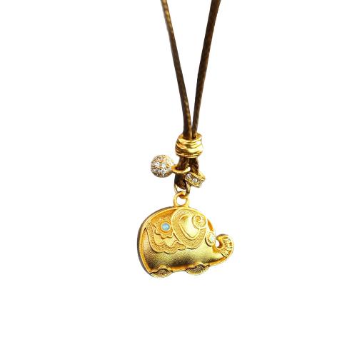 Kubinių Cirkonas Mikro Pave Žalvaris karoliai, Žalvarinis, Dramblys, padengtą, Bižuterijos & mikro nutiesti kubinių Zirconia & moters, aukso, The pendant is 2.8cm long and 2.1cm wide, Ilgis 65 cm, Pardavė PC