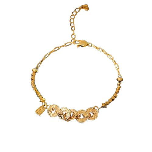 Bracelets en laiton, avec 3cm chaînes de rallonge, Plaqué or 18K, bijoux de mode & pour femme, Longueur 16.5 cm, Vendu par PC