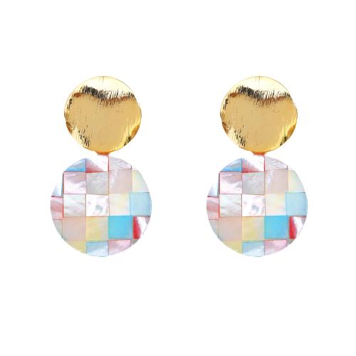 Boucles d'oreilles pendantes en laiton, avec coquille, Plaqué d'or 14K, bijoux de mode & tréfilage métallique & pour femme, plus de couleurs à choisir, 35x15mm, Vendu par paire