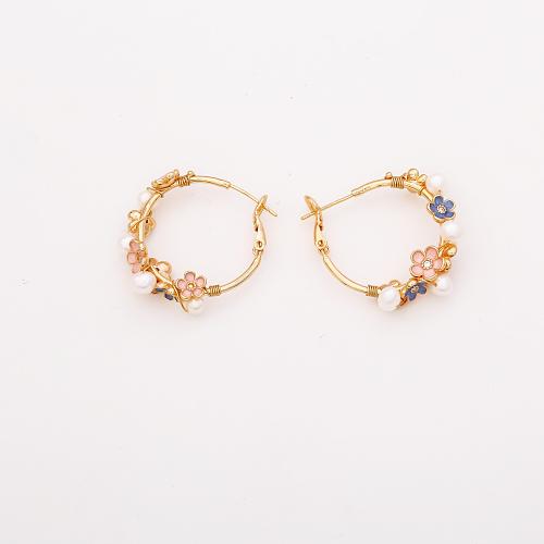 Orecchini perle d'acquadolci , ottone, with perla d'acquadolce coltivata naturalmente, Fiore, placcato oro vero, gioielli di moda & per la donna & smalto, Venduto da coppia