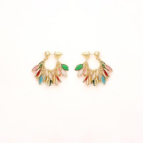 Cilindrata Zircone Orecchini in ottone micro pavimenta, Foglia, placcato, gioielli di moda & Micro spianare cubic zirconia & per la donna, nessuno, Venduto da coppia