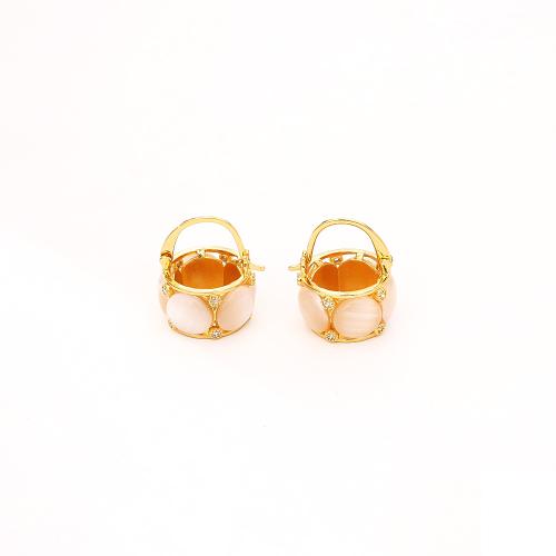 Cilindrata Zircone Orecchini in ottone micro pavimenta, with occhi di gatto, Cesto, placcato, gioielli di moda & Micro spianare cubic zirconia & per la donna, Venduto da coppia
